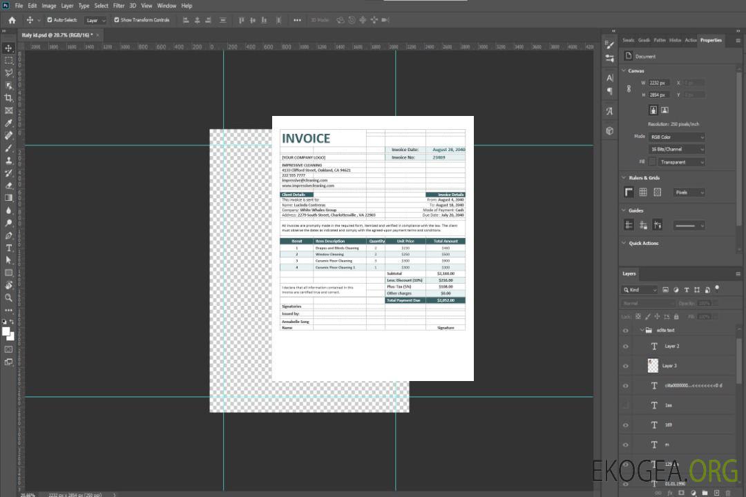 Modèle de facture pour entreprise de nettoyage template